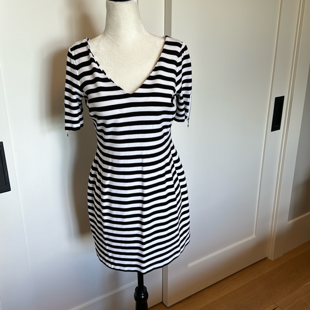 Black and white stripe mini dress.